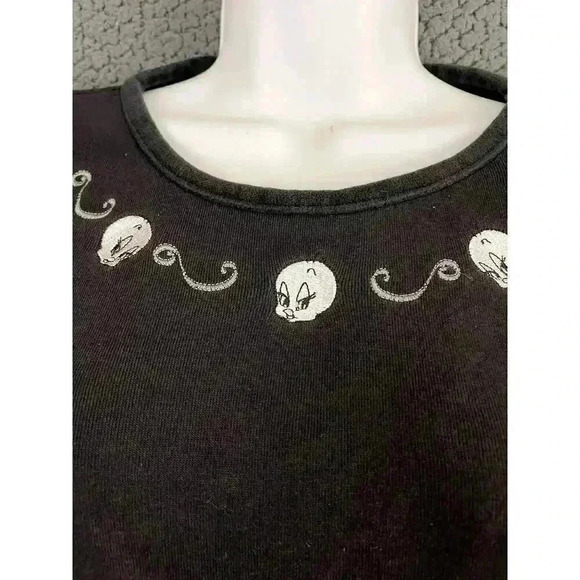 VTG Tweety Bird Long Sleeve T-Shirt XL Monochrome 90s Y2K Black - Picture 9 of 9